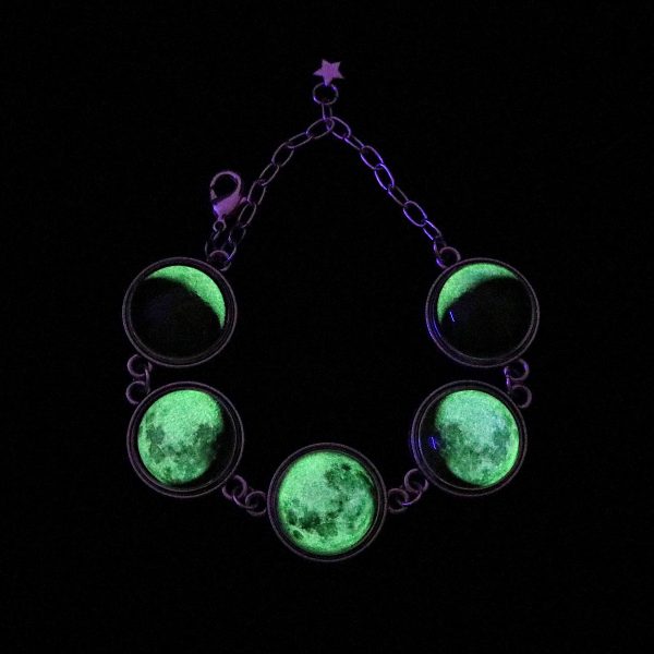 Moon Phase Bracelets - Glow in the Dark - Antiqued Brass