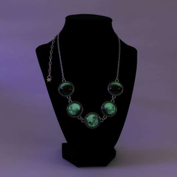 Moon Phase Necklaces - Glow in the Dark - Silvertone - Image 2