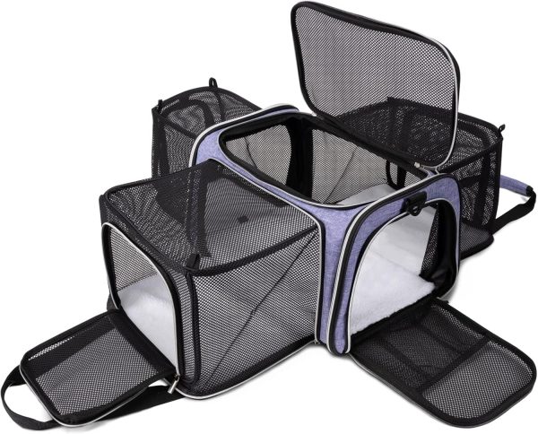 Expandable Purple Pet Carrier with Fleece Pad