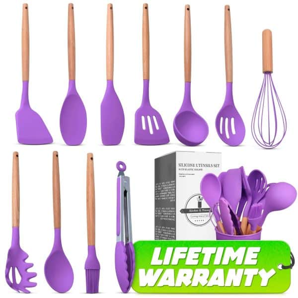 12 pc Purple Silicone Kitchen Utensils Set with Holder