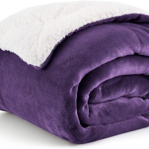 Bedsure Sherpa Fleece Throw Blanket for Couch - Thick and Warm Blanket for Winter, Soft Fuzzy Plush Throw Blanket for All Seasons, Purple, 50x60 Inches