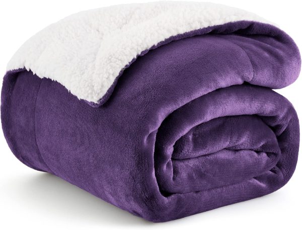 Bedsure Sherpa Fleece Throw Blanket for Couch - Thick and Warm Blanket for Winter, Soft Fuzzy Plush Throw Blanket for All Seasons, Purple, 50x60 Inches