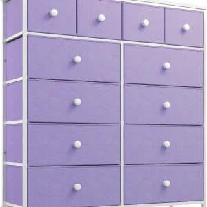 EnHomee Purple Dresser for Bedroom with 12 Fabric Drawers Chest of Drawers for Bedroom, Closet, Linging Room, Hallway, Wooden Top & Sturdy Frame, Purple