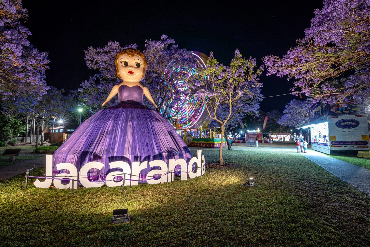 Grafton, NSW, Australia - Jacaranda Festival at the Market Square illuminated at night